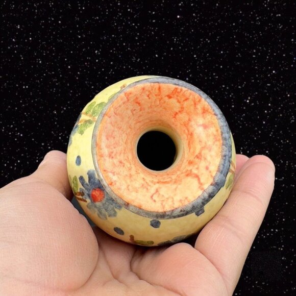 Italian Art Pottery Vase Painted Blue Flowers Colorful Vase Marked Italy 4"T - Picture 4 of 11